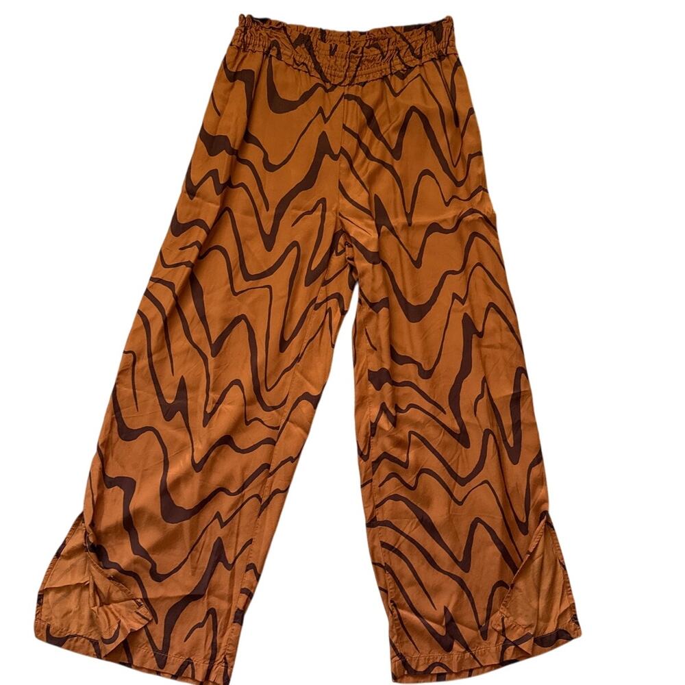 Anthropologie Split Hem Wide Leg Pull On Pants‎ in Abstract Brown Size Small - Picture 4 of 12